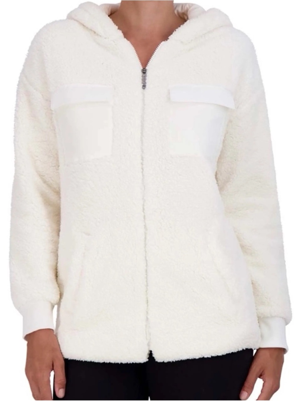 Gaiam Cargo Hooded Sherpa Fleece Zip Jacket Cream Cozy Women’s Large *C*